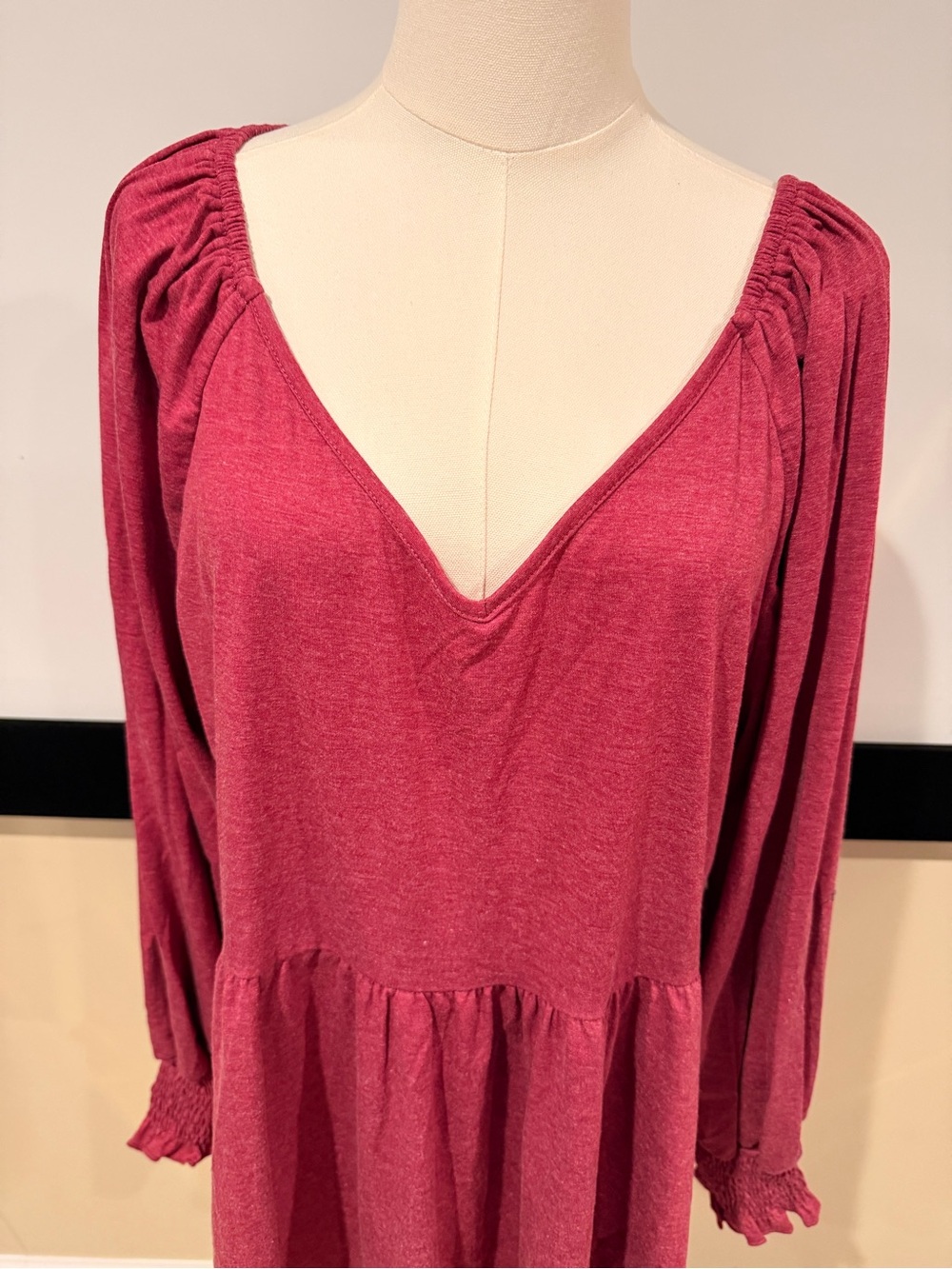 V-Neck Long Sleeve Babydoll Top - Deep Berry NWOT - Picture 3 of 7